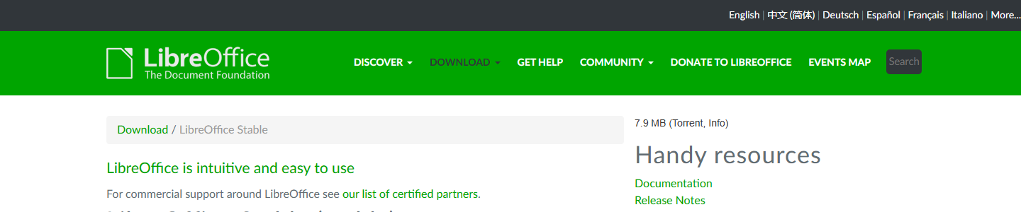 LibreOffice Stable | LibreOffice 网站首页截图